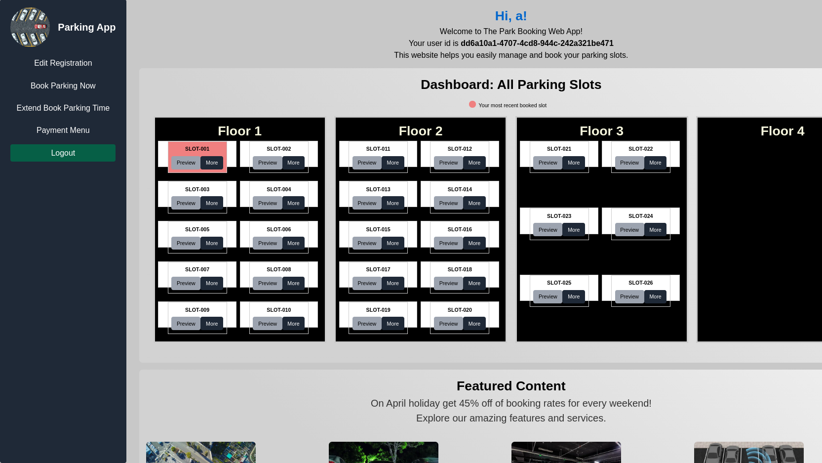 Parking slot Website